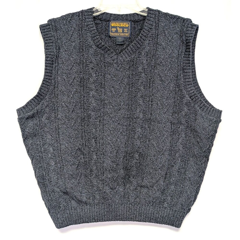 Vintage Woolrich Mens Cable Knit Sweater Vest Large Blue Made in USA